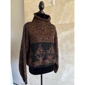 VTG 90s Tony Lambert Mohair Wool Statement Sweater -L Brown Textured Artsy Knit